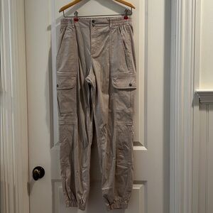 GARAGE baggy ZipUp beige Cargo Pants wide leg/elastic waist & ankles pockets M